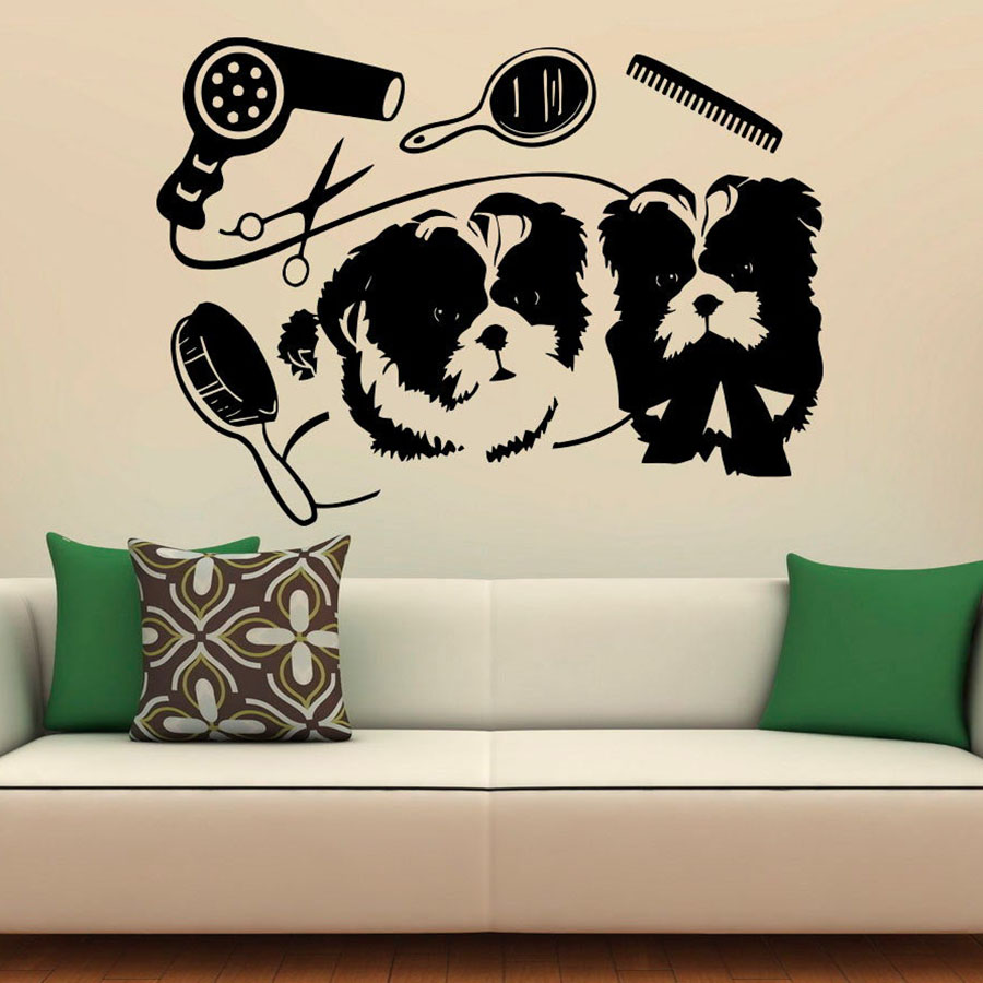 Pet Grooming Wall Decal Cute D - Interior Design With Wallpaper recension och pris