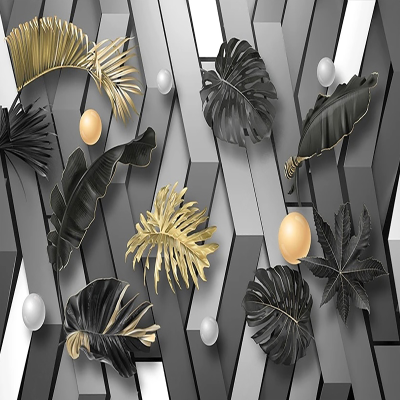 Custom 3D Golden Leaf Wallpape - Interior Design With Wallpaper recension och pris