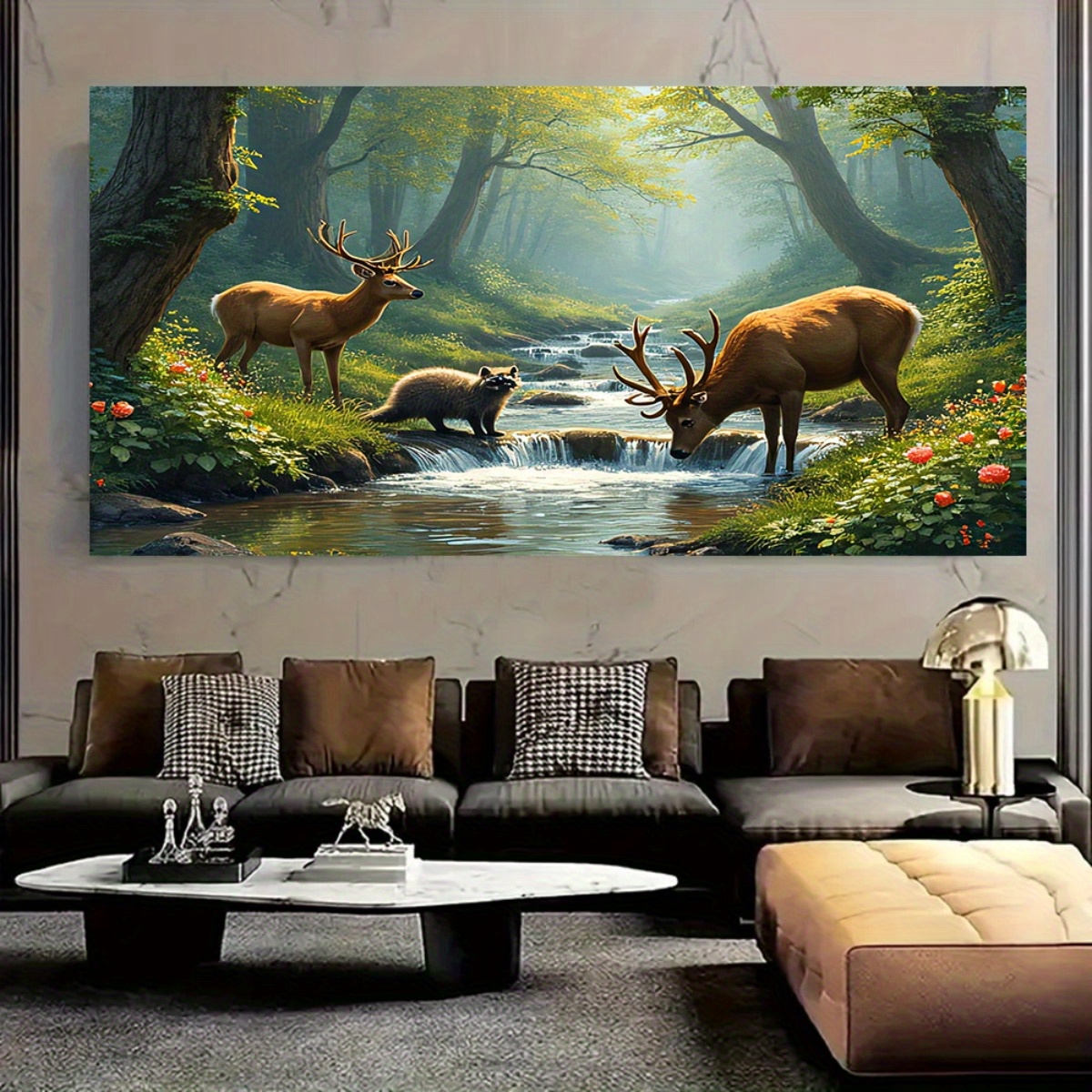 Deer Forest Stream Wall Mural  - Interior Design With Wallpaper recension och pris